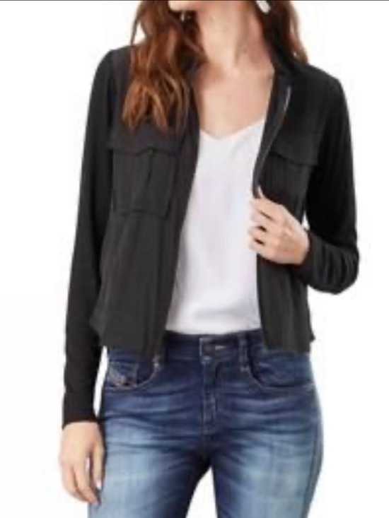 Lola & Sophie Jackets & Blazers - Lola & Sophie Black Satin Lightweight Utility Zip Up Jacket Size Large